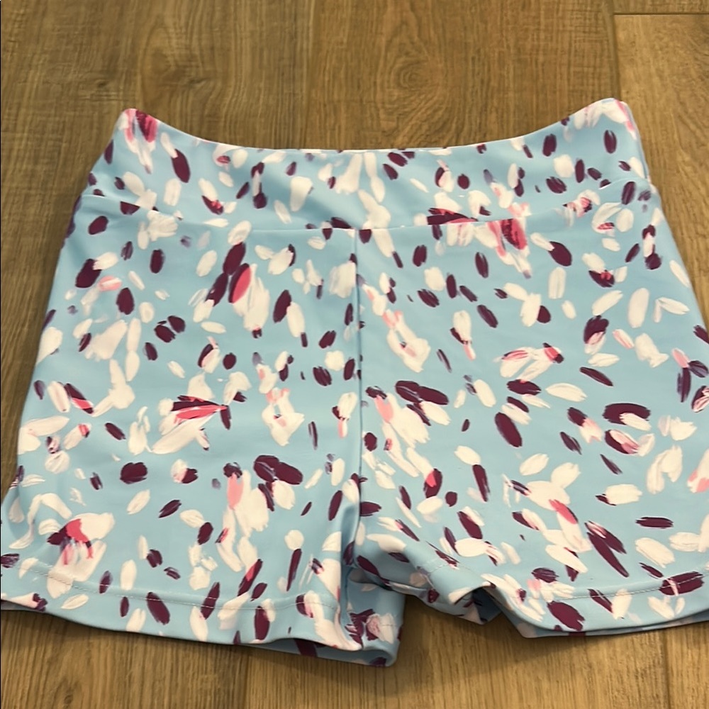 Bloch Blue and White Athletic Shorts with Playful Design